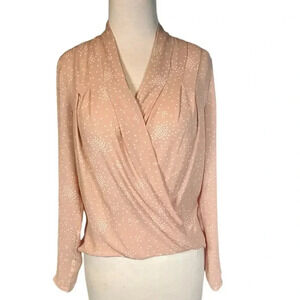 Ann Taylor Draped Blouse With Twisted V Neck Elegant Size Small Petite Blush